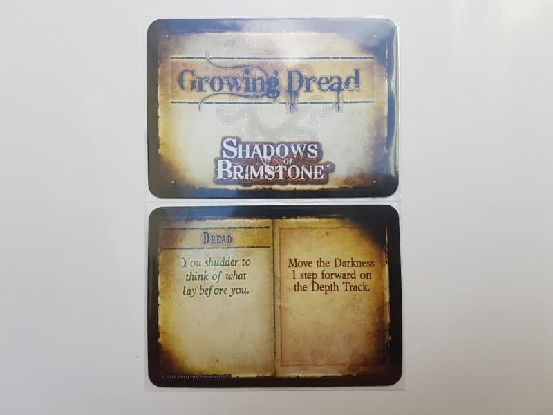 shadows of brimstone - carte growing dread « dread » et dos des cartes