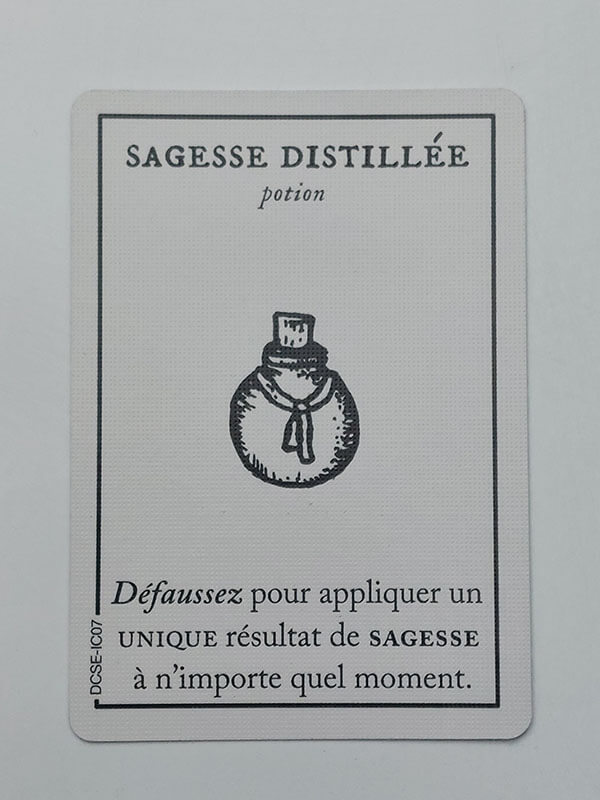 une carte de jeu montrant une potion et un texte de description